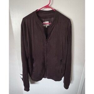 Will's Vegan Store Dark Brown Faux Suede Bomber Jacket Medium Made In Italy EUC!